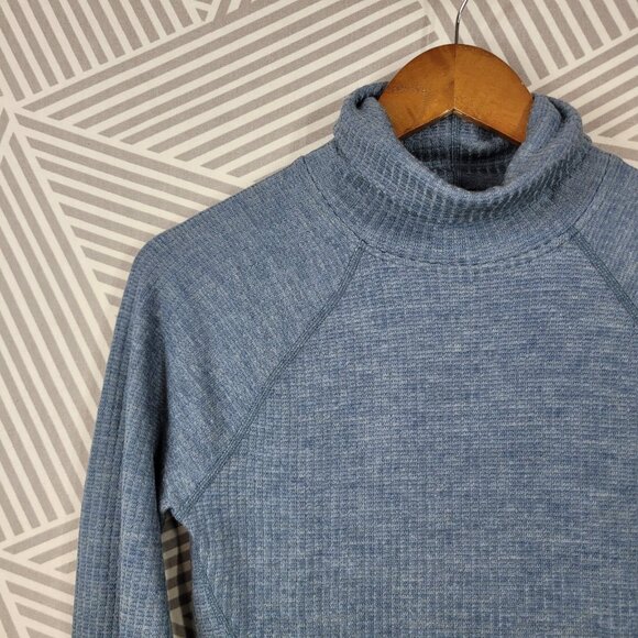 Smartwool Sz Small 100% Merino Wool Thermal Ribbed Turtleneck Top Blue Layering - Picture 2 of 5